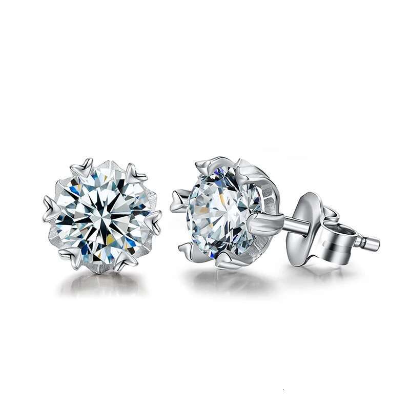 GRA 0.5-1CT Brilliant Snowflake Real Moissanite Diamond Stud Earrings For Women Real 925 Sterling Silver Wedding Fine Jewelry