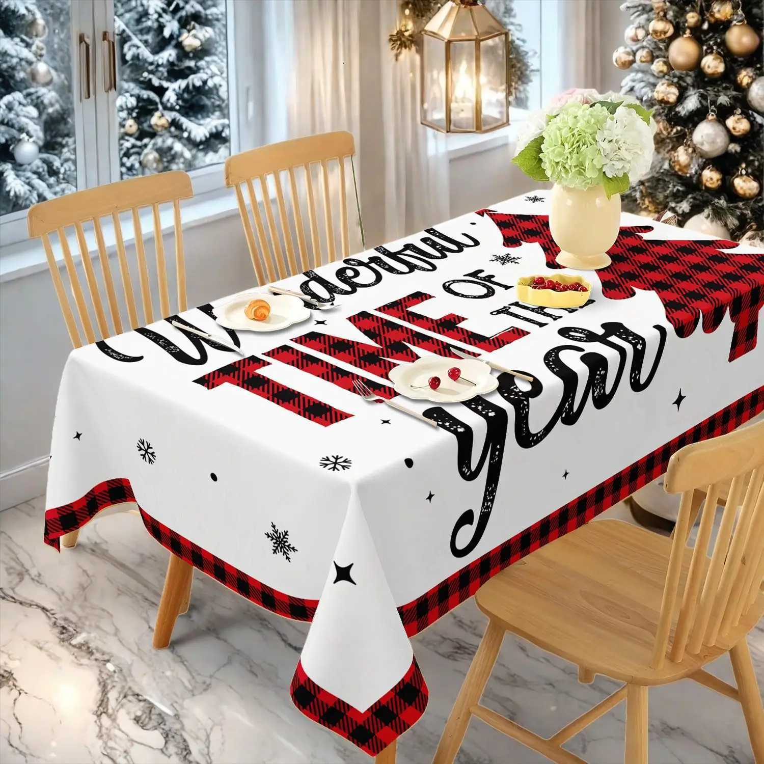 Christmas 2026 Christmas Table Cloths Red Christmas Tree Printed Waterproof Oilproof for Home Ornament Xmas New Year Christmas Decoration Y251113