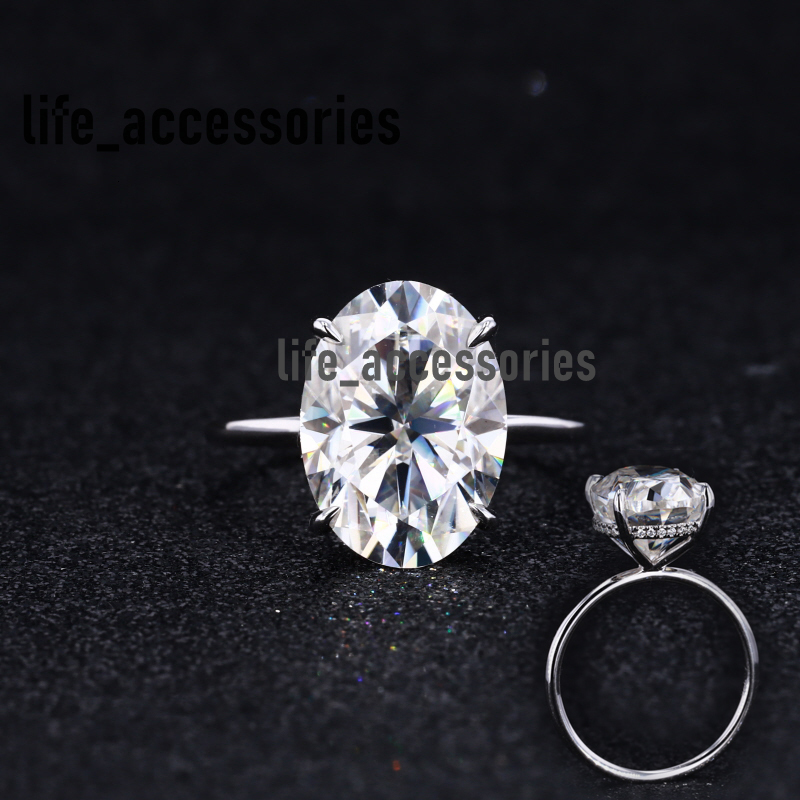 Starsgem Popular Style 9k White Solid Gold Oval Cut Moissanite 10x14mm Center Stone with Hidden halo Moissanite Ring