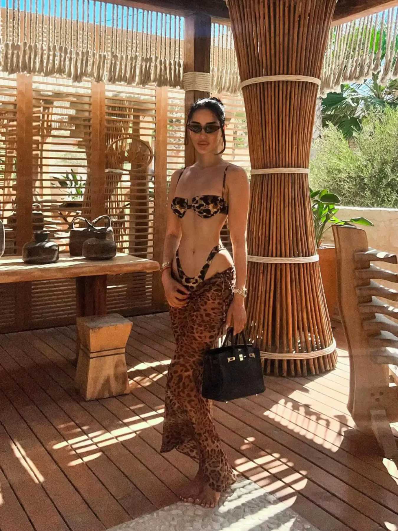 3pack Leopard Swimwear With Skirt Women Bikini Swimsuit A Line Skirt Beach Cover Up Halter Bikini Set Beachwear SummerW251113