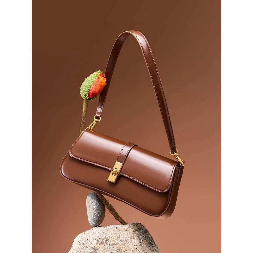 Designer Bag Genuine Leather Women Baguette Shoulder Cowhide Solid Color Handbag Underarm Fashion Ladies Shopping Bag Gift