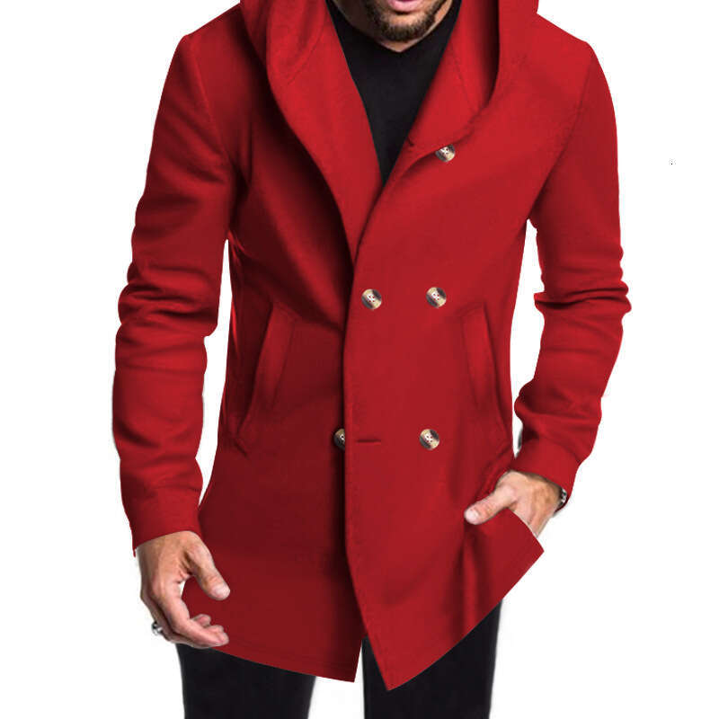 2025 Cross-Border Foreign Trade Amazon New Product European and American Men's Mid-Length Slim Fit Trench Coat Hooded Casual Solid Color Jacket