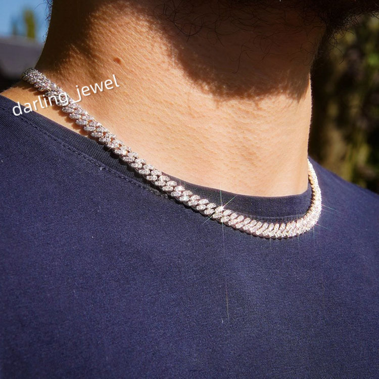 6mm Wide Necklace 18K Gold Plated S925 Sterling Silver VVS Moissanite Cuban Link Chain with GRA Certificate
