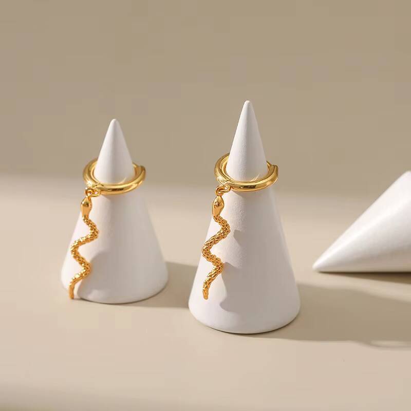 Hot Selling Womens 18K Gold Plated Copper Snake Animal Design Pendant Earrings with Ear Buckle Combination