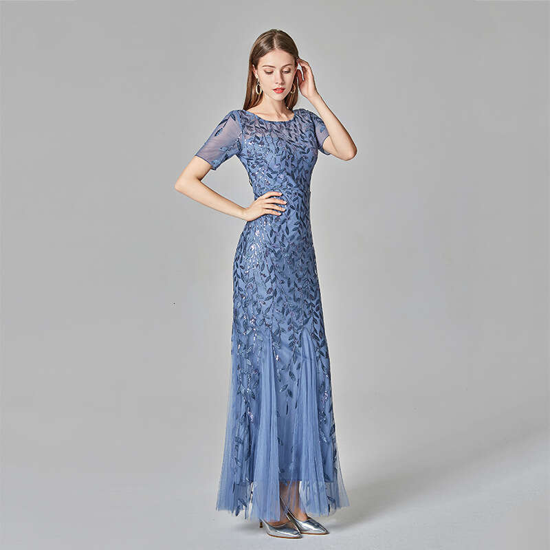 Designer Spring/Summer 2025 Banquet Host Slim Fit Mesh Sequin Evening Fish Tail Dress Female