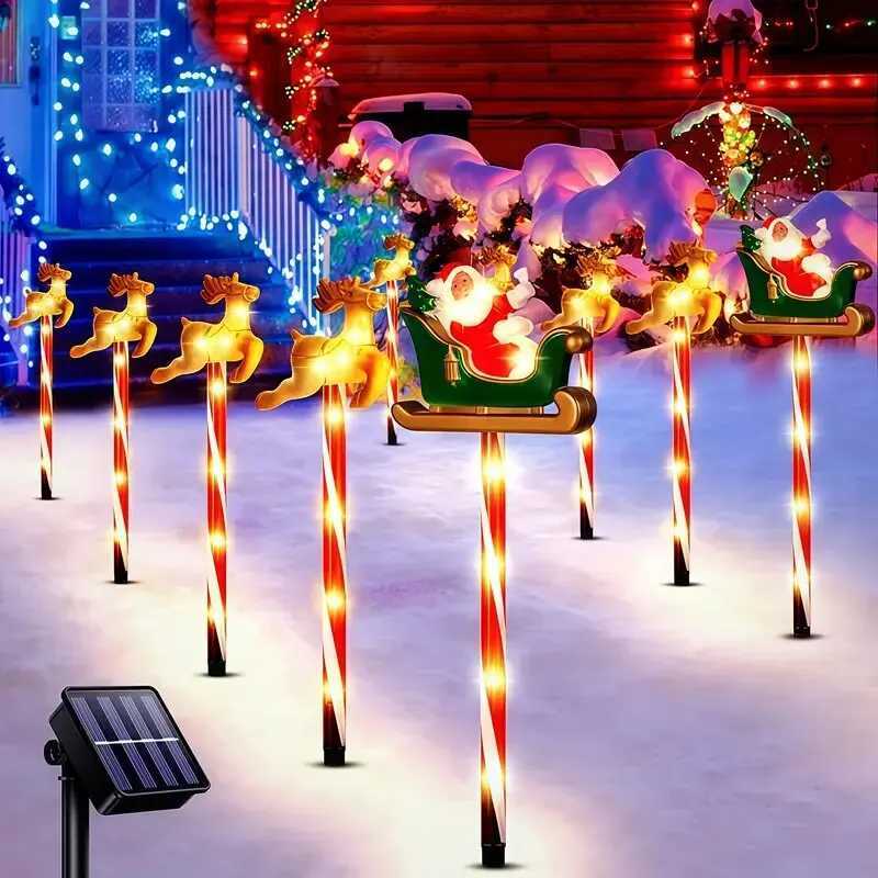 5pcs/set solar powered garden cane lightsSnowmanElk 8-function waterproof decorative lights Christmas candy garden lights M251113
