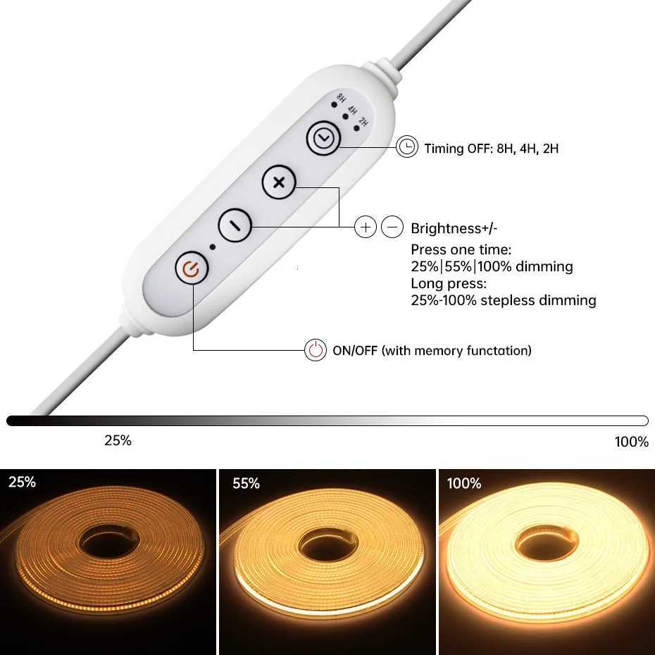 Dimmable COB LED Strip Light 220V High Bright Timing EU UK AU Plug IP65 Waterproof Led Neon Ribbon For Home Living Room Lighting W251112