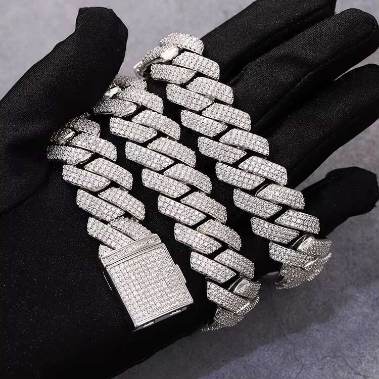 15mm 20mm Wide 3 Rows Hip Hop Cuban Link Chain GRA Moissanite 925 Sterling Silver Gold Plate Fine Jewelry Necklaces Bracelets