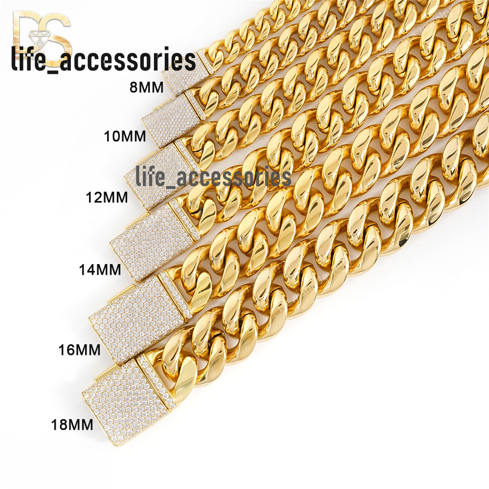 Cheap Price 14k Gold Plated Miami Stainless Steel Cuban Link Chain Clasp Iced Out Moissanite Miami Bracelet Necklace