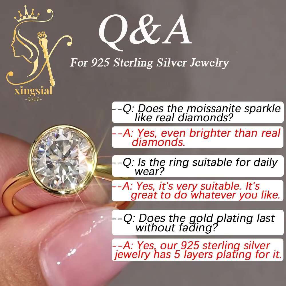 Valentines Day Anniversary Jewelry Gift 14K Real Gold 3ct Solitaire Diamond Weeding Band Moissanite Engagement Ring for Women