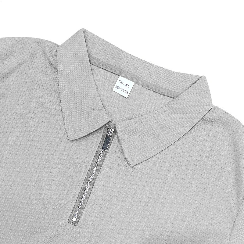 2025 Summer Mens Solid Color Simple Gentleman Loose Zipper Short Sleeve Polo Shirt Beach Shorts Set 250409