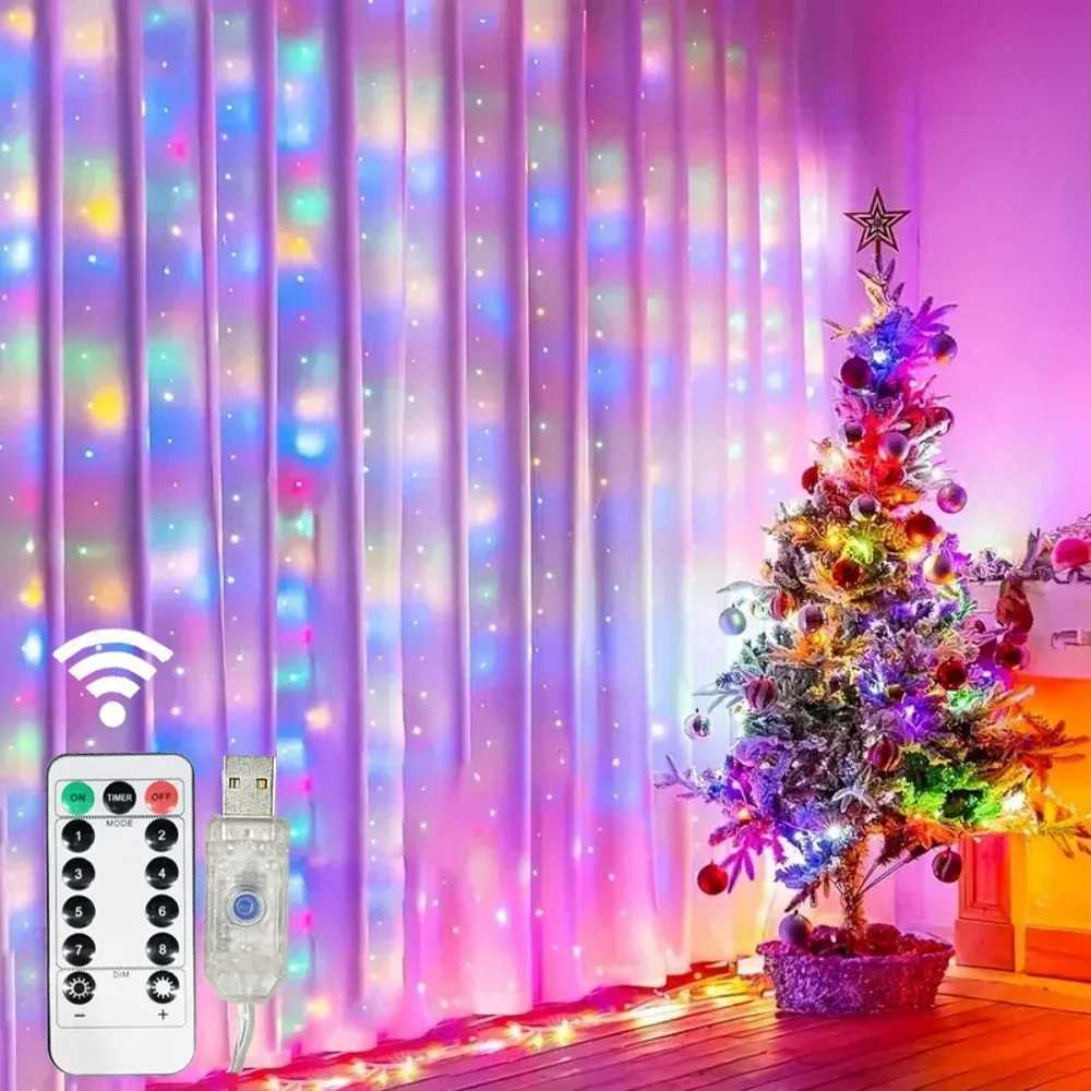 3/4/6M LED Curtain String Lights USB 8Modes with Remote Control Wedding Fairy Garland Lights for Bedroom Christmas Home Decor W251112