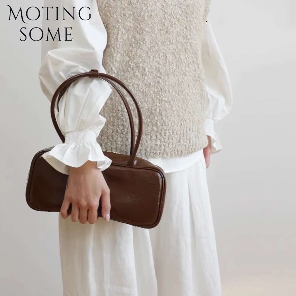 Motingsome Retro Leather Bowg Bag Woman Satchel Niche Shoulder Underarm Commuting France Pouch Bags Lady Spring New 2025