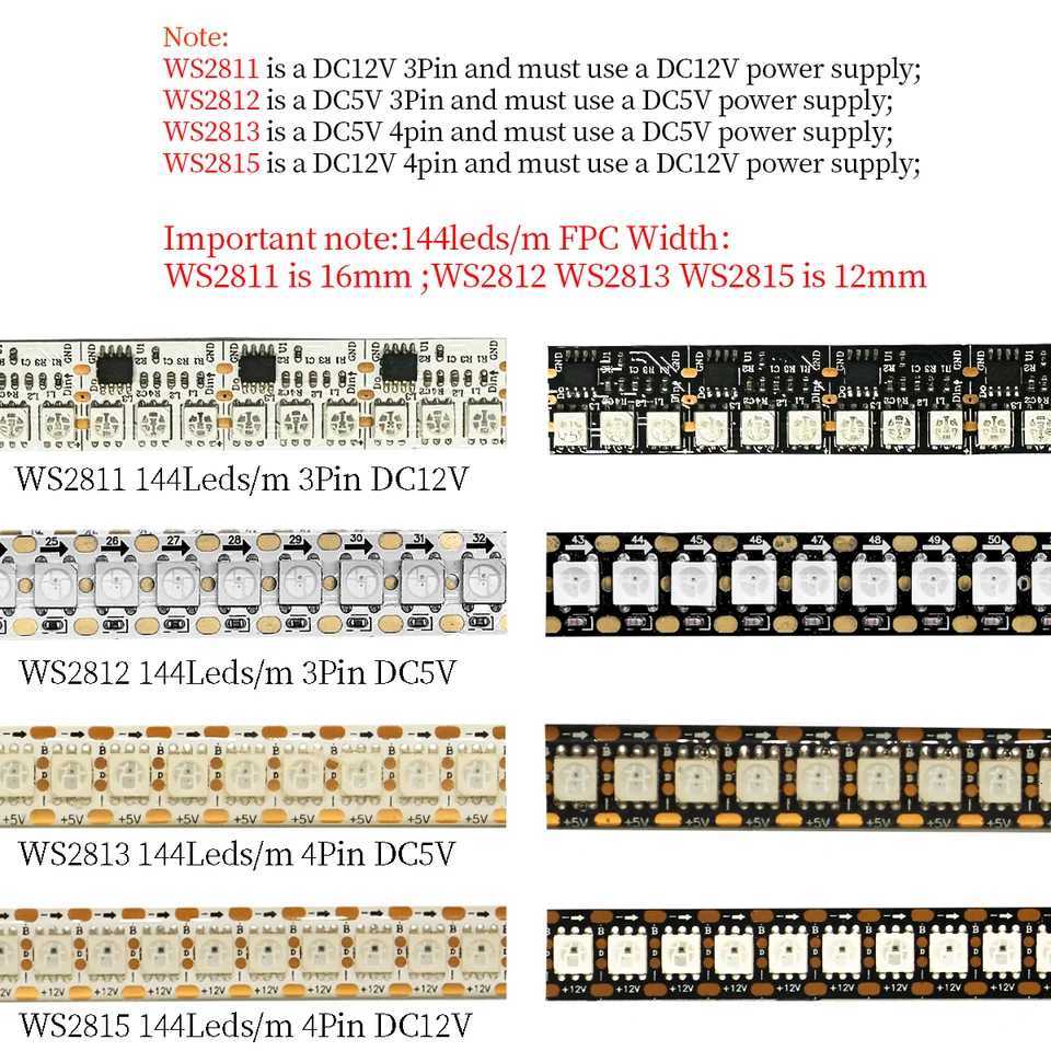 1-5M 144leds/m WS2812B WS2813 WS2815 Led strips 5050RGB Programmable Colored Running Flowing led strip lights Led ribbon DC5-12v W251112