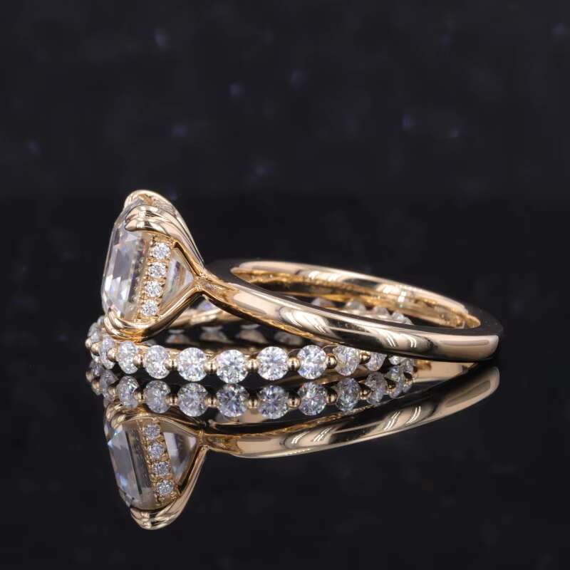 Starsgem 14k Sets of Rings Yellow Gold 2 Pieces Wedding Gold Ring Sets Asscher Cut Moissanite Rings Set Free Shipping