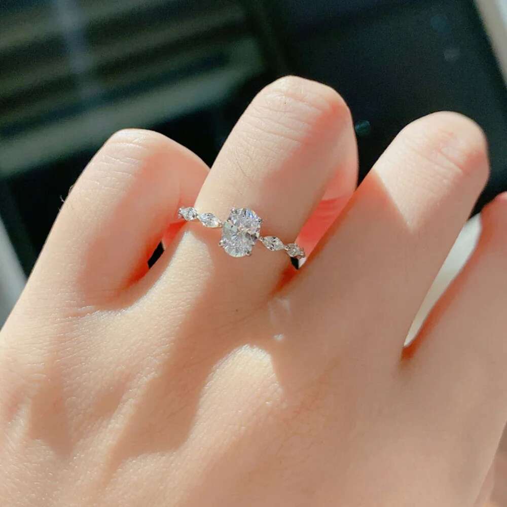 1/2ct Full Moissanite Engagement Ring For Women Oval Marquise Cut Brilliant Cut Diamond 925 Sterling Silver Wedding Band Jewelry