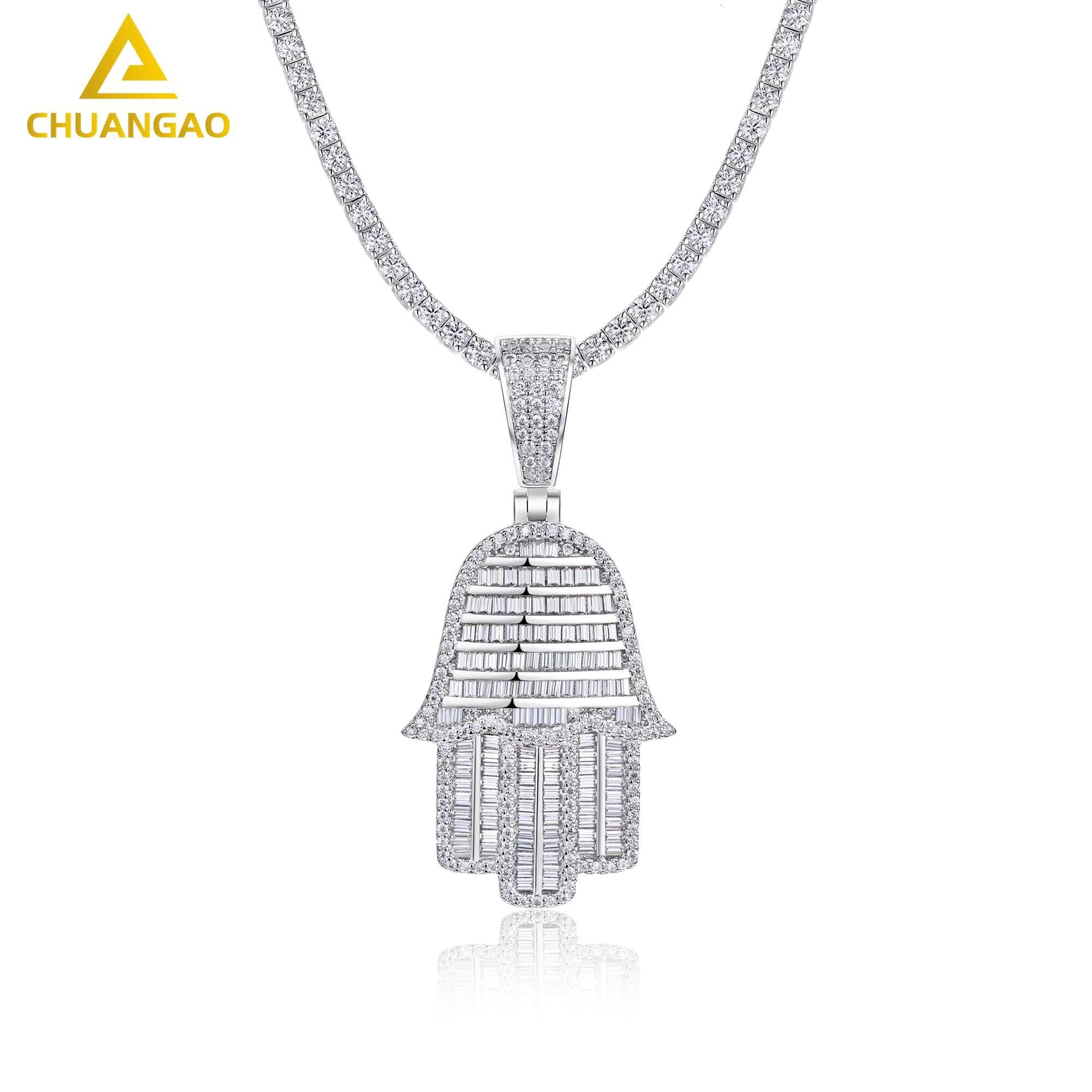 9k 14k 18k White Gold Plated Tapered Baguette Cut Lab Grown Diamond Necklace for Wedding or Party by Palm Fashion Necklaces