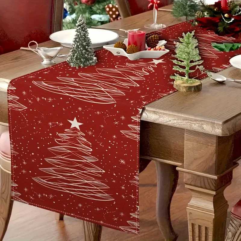 Christmas 1pc Christmas Tree Pattern Table Runner in Red Perfect Festive Decor for Xmas Home and Holiday Gatherings Y251113