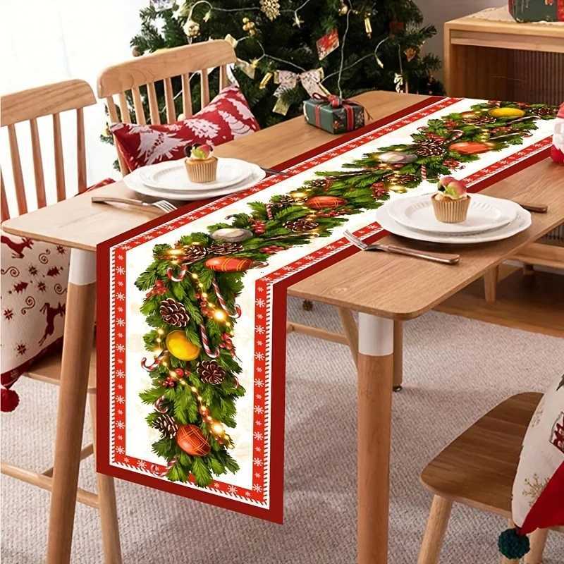 Christmas 1pc Classic Christmas Table Runner with Pine Needles and Ornaments Festive Holiday Dining Decor for Christmas Table Setting Y251113