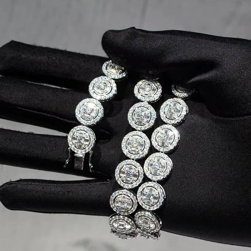 Hip Hop Baguette Cluster Tennis Chain 925 Sterling SilverVVS Tennis Chain Moissanite for Men