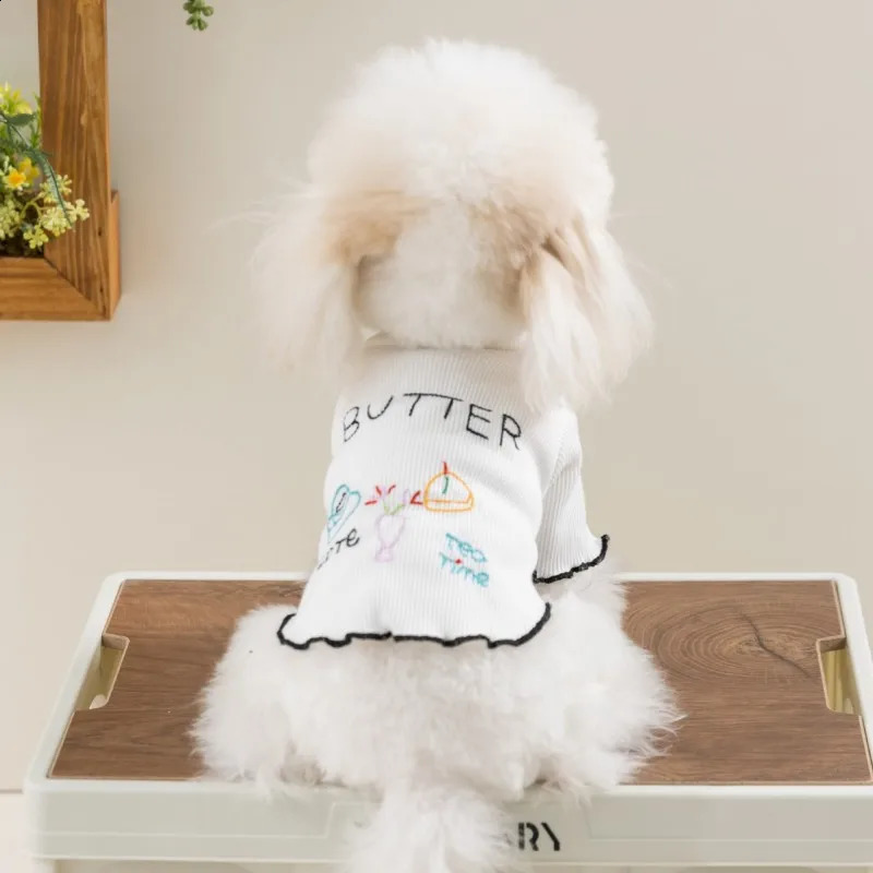 Summer Dog Clothes Fashion Print Dog Shirt Cute Lace Puppy Sweatshirts Cartoon Pattern Cat Pullovers Pet Shirts Chihuahua Vest 250407