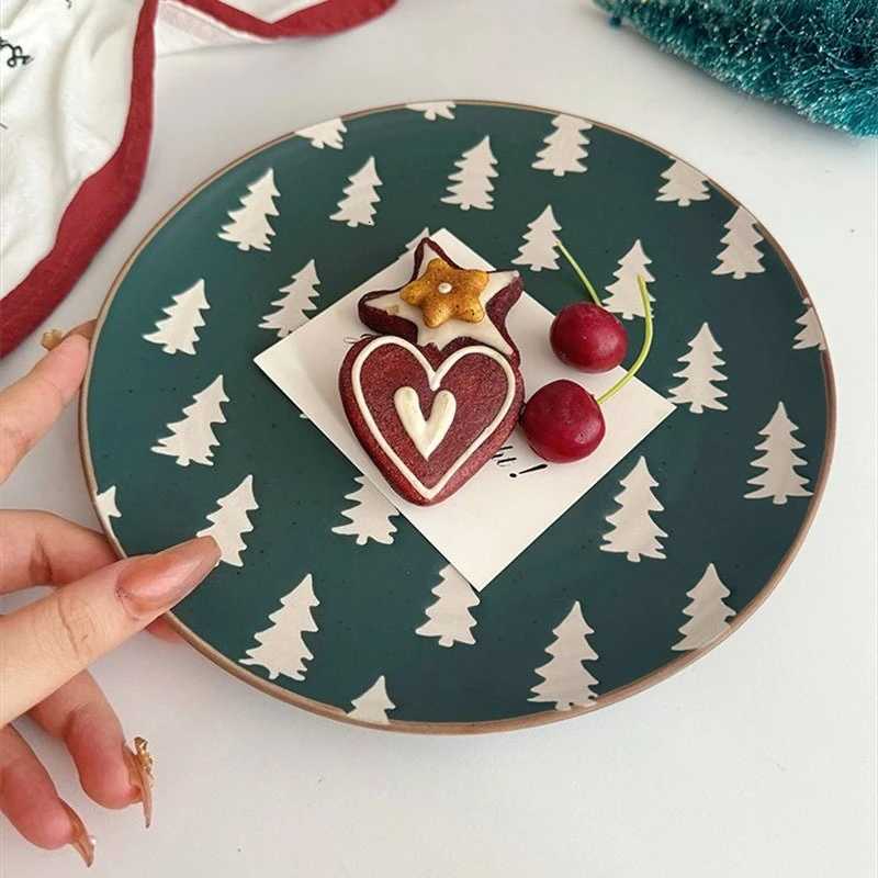 Christmas American Atmosphere Christmas Tree Plate Ins Style Ceramic Western Dish Plate Dessert Plate Y251113