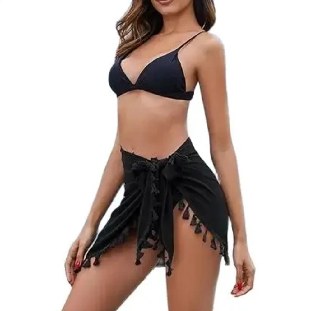 2024 Womens Sarong Coverups Sexy Short Swimsuit Chiffon Phimosis Beach Cover Ups with Tassels 250408