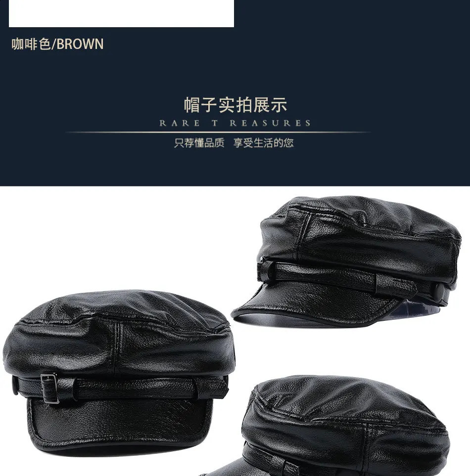 REAL COWHIDE Genuine Leather Greek Fisherman Sailor Fiddler Driver Hat Flat Cap for Men Women 250403