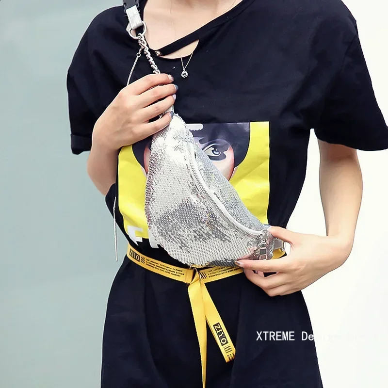 Fashion Womens Sparkling Glitter Fanny Bag Waist Bag Chest Circumcision Leather Bag Shoulder Strap Travel Sports Bag 250408