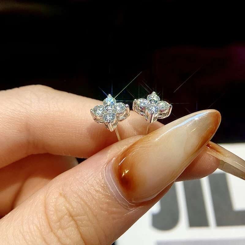GRA 0.1CT Moissanite Diamond With Round Stones Flower Earrings for Women Real 925 Sterling Silver Luxury Quality Fine Jewelry