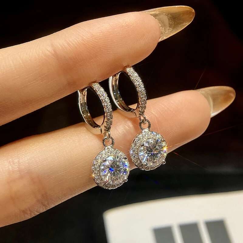 GRA 1CT Dazzling Cycle Round Shape Certified Moissanite Diamond Hoop Earrings For Women Real 925 Sterling Silver Fine Jewelry