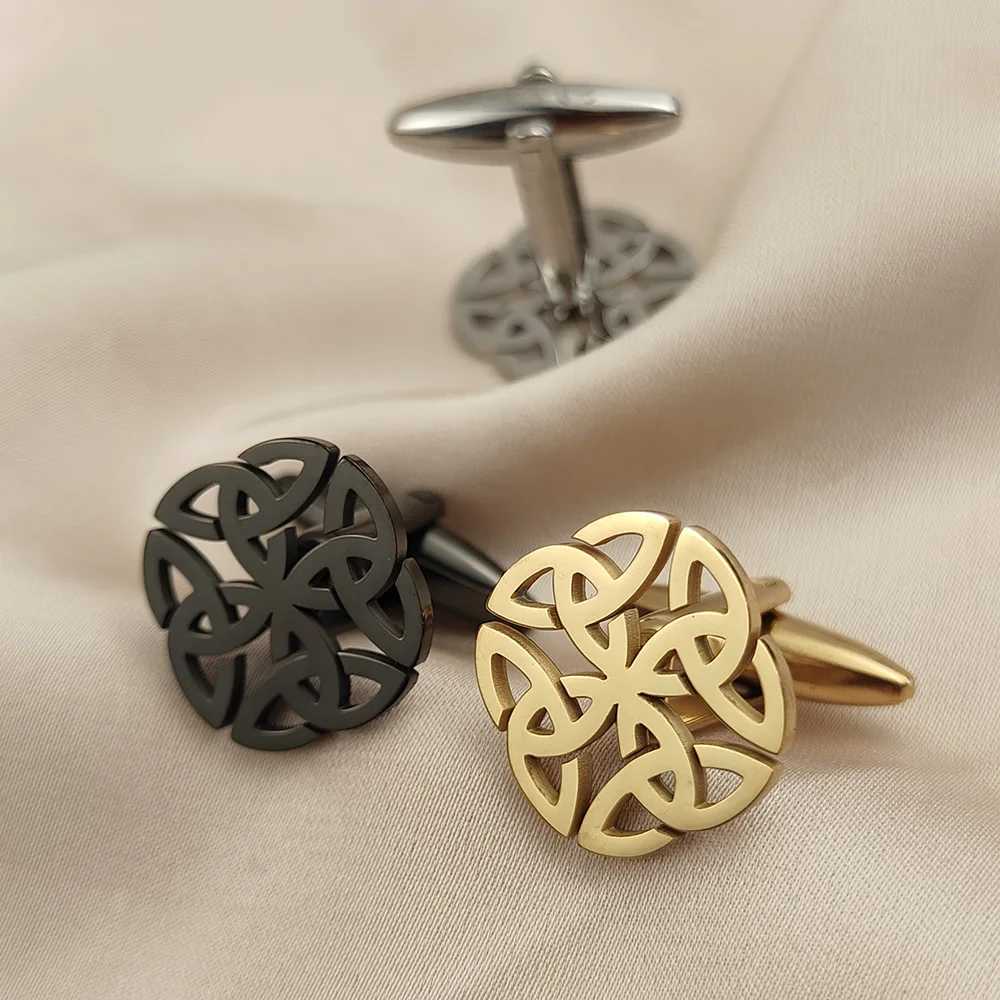 New Round Witch Knot Mens Cufflinks Stainless Steel Viking Symbols Good Luck Talisman Cufflinks Celtic Knot Jewelry Mens AccessoriesT250412