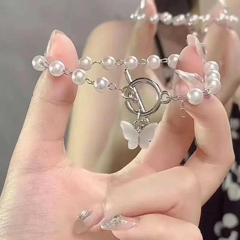 Fashion Butterfly Pearl Pendant Bracelet Ladies Girl Trend Charm Bracelet Festive Friendship Birthday JewelryC250411