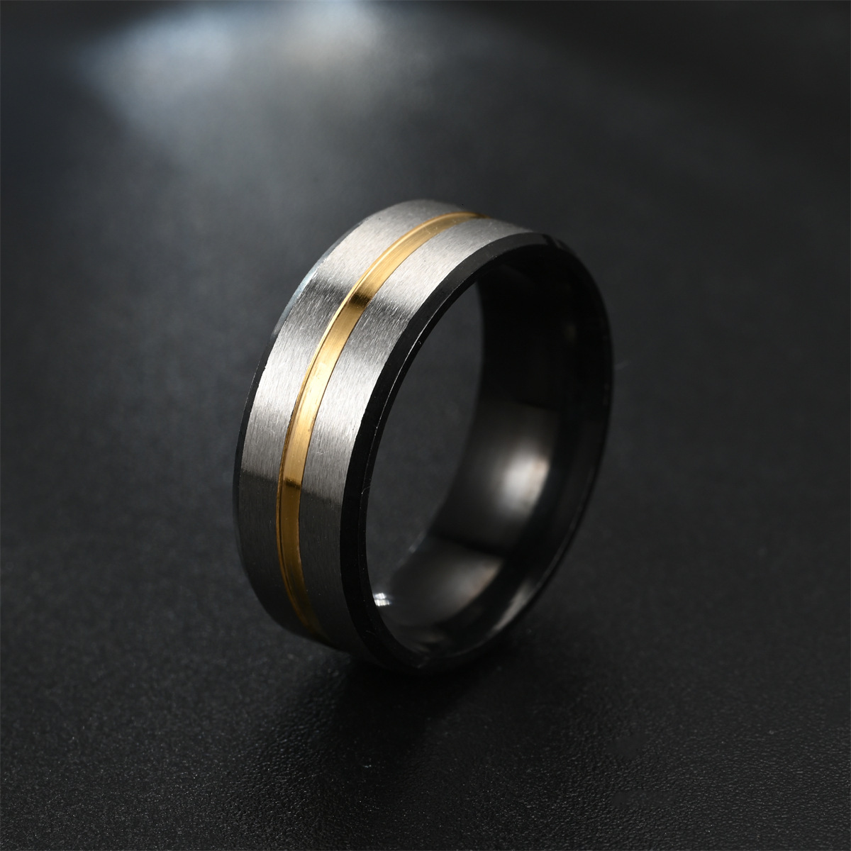 European and American Fashion New High-end Elegant Noble Black Grooved Colorful Men's Dominant Ring Manufacturer Sale