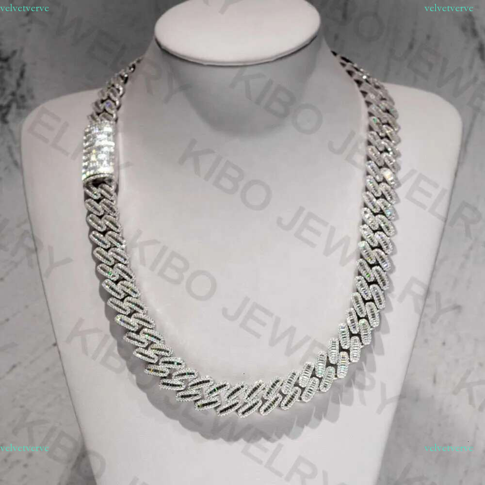 18mm Hip Hop Jewelry Baguette Dia Men Necklace Iced Out Vvs Moissanite Sterg Sier Cuban k Chain