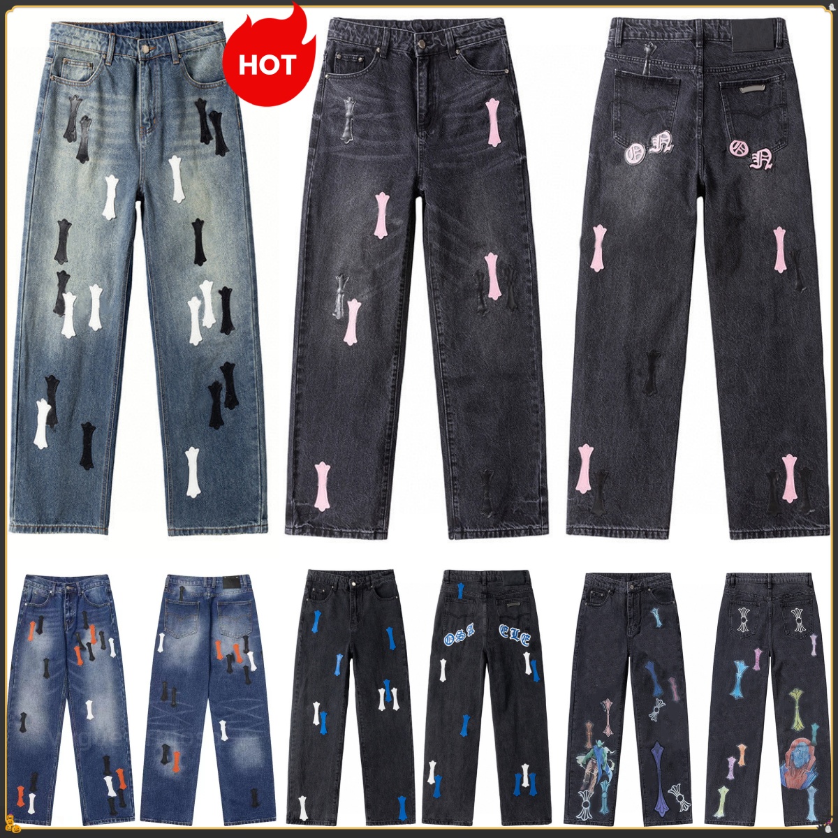 Chrome Designer Mens Jeans Cross Embroidery Pants Denim Jeans Distressed Ripped Biker Jean Slim Fit Motorcycle For Men Womens High Street Hip Hop Men Chrome Jeans n01