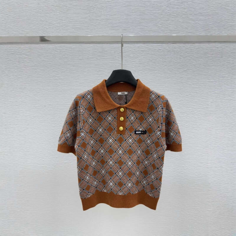 Designer clothing South Oil High Quality M Home 25 Early Spring New Collection, Collar Clash, Checkered Knitted Short Sleeve Women's Wear