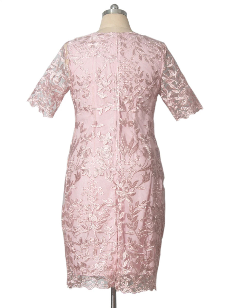 4xl 5xl Plus Size Summer Dresses for Wedding Guest Womens Short Sleeve Lace Floral Elegant Bodycon Formal Party Dresses 250410
