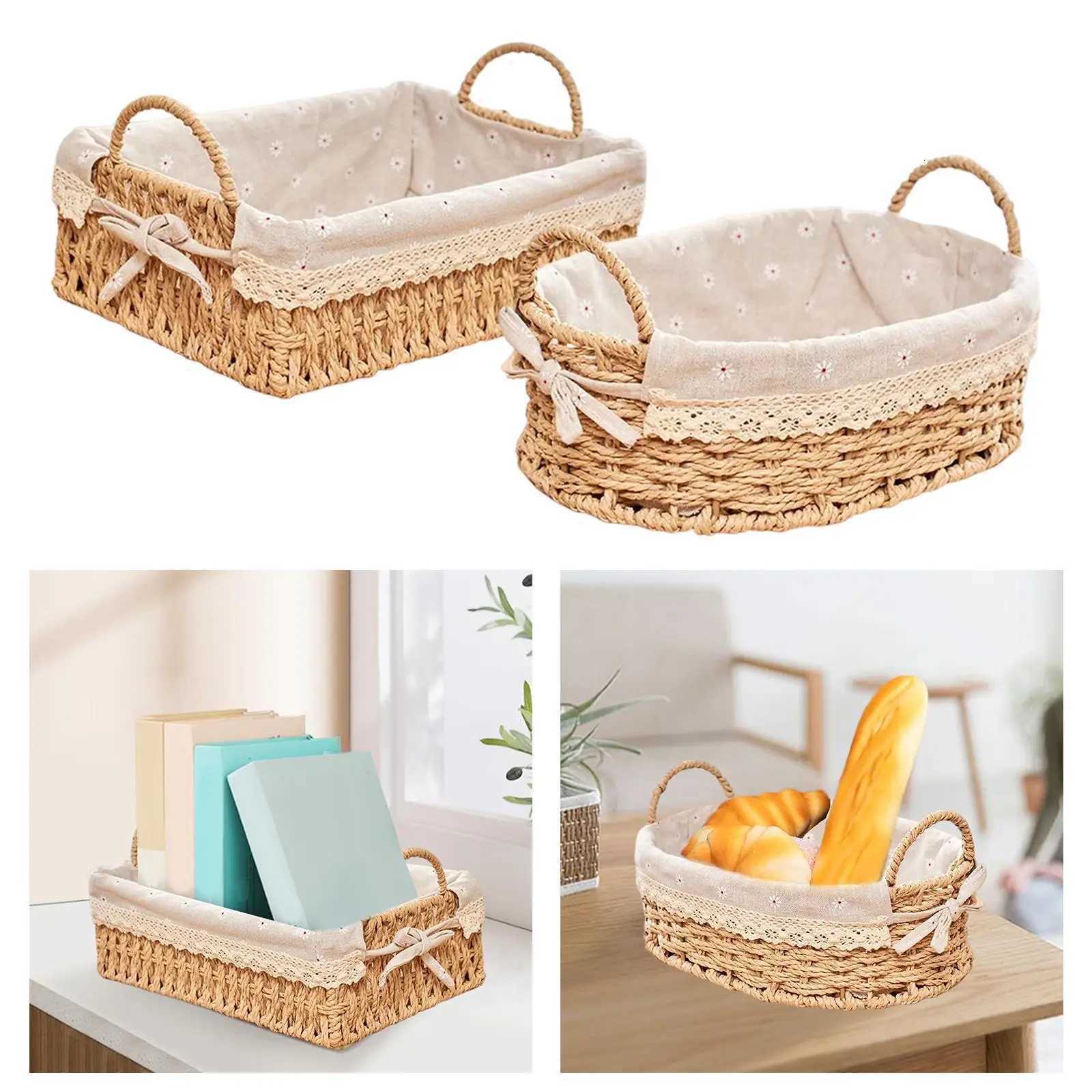 Woven Storage Baskets Kitchen Organizer Handwoven with Handles Cosmetic Box for Breakfast Fruit Bedro Bathro He Decorative Y251112