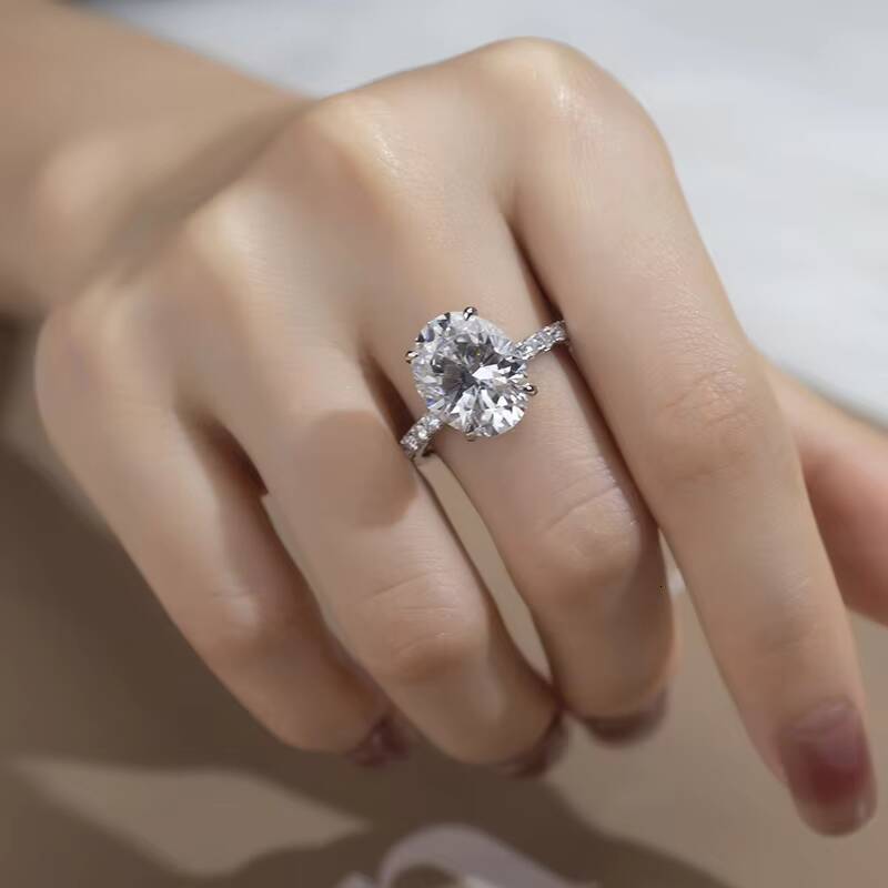 MiShang Fine Jewelry Rings 18K White Gold Oval Shape Cut Lab Diamond Engagement Ring for Women