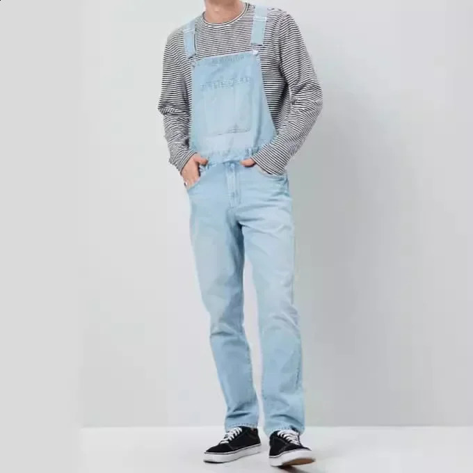 Cross border mens denim jumpsuit with jeans pants tank top sleeves and enhanced colors featuring a punk n for wear 250407