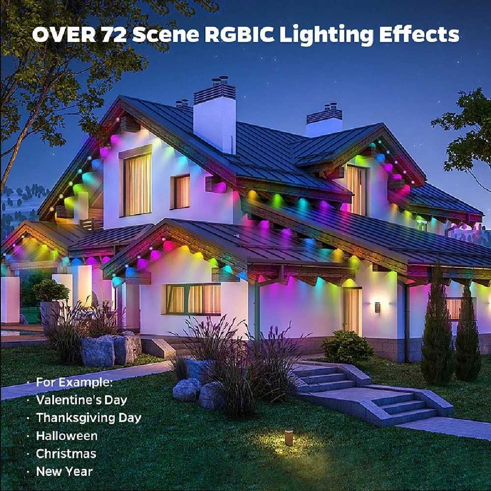 15M/30M/45M/60M RGBIC Smart Eaves Light with APP/Remote Control IP67 Waterproof Outdoor String Lights House Roof Garden Lighting W251112