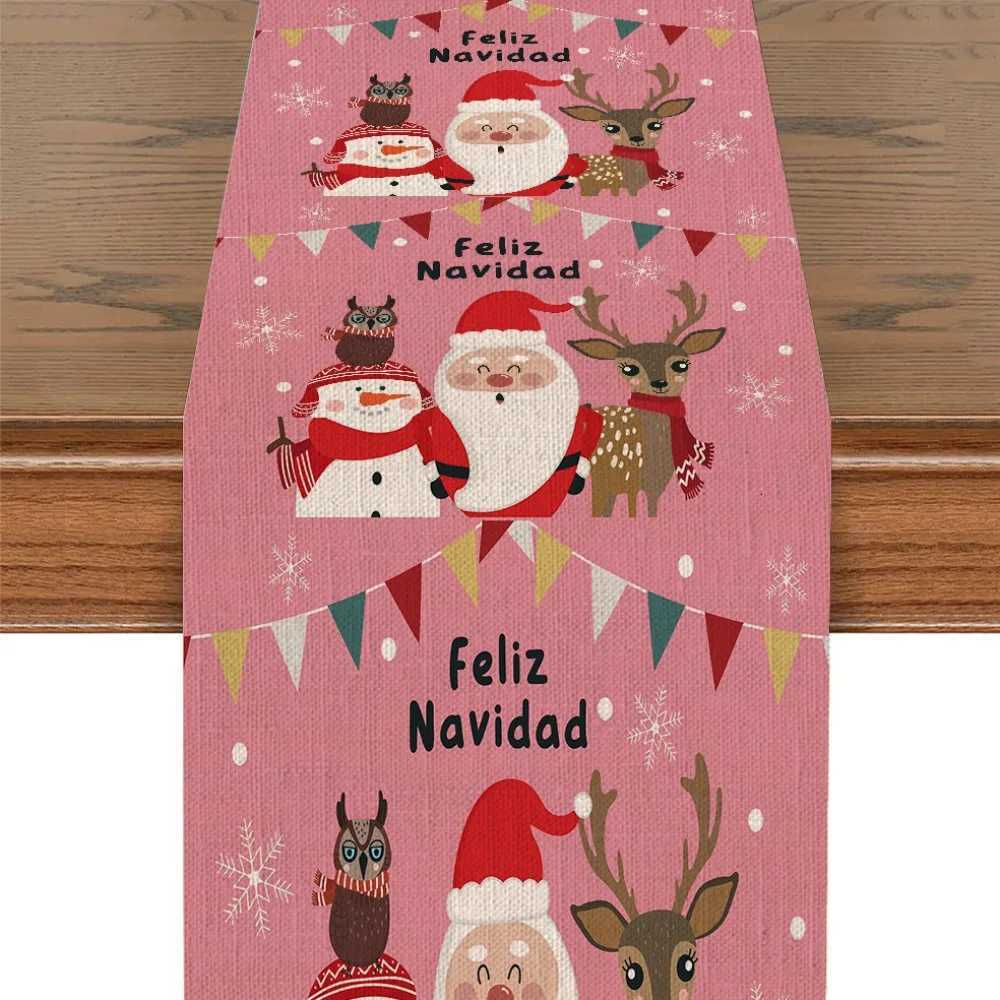 Christmas Popular New Christmas Table Flag Pink Christmas Snowman Creative Cartoon Linen Coffee Table Tablecloth Decoration Y251113