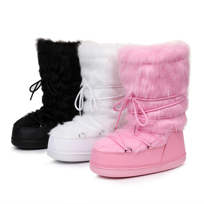 Fluffy 2025 Winter Fashion Sexy Free shipping hot hurenlakeshoes Faux Fox Fur Snow Ladies Furry Warm Cotton Female Outdoor Ski Boots 250911