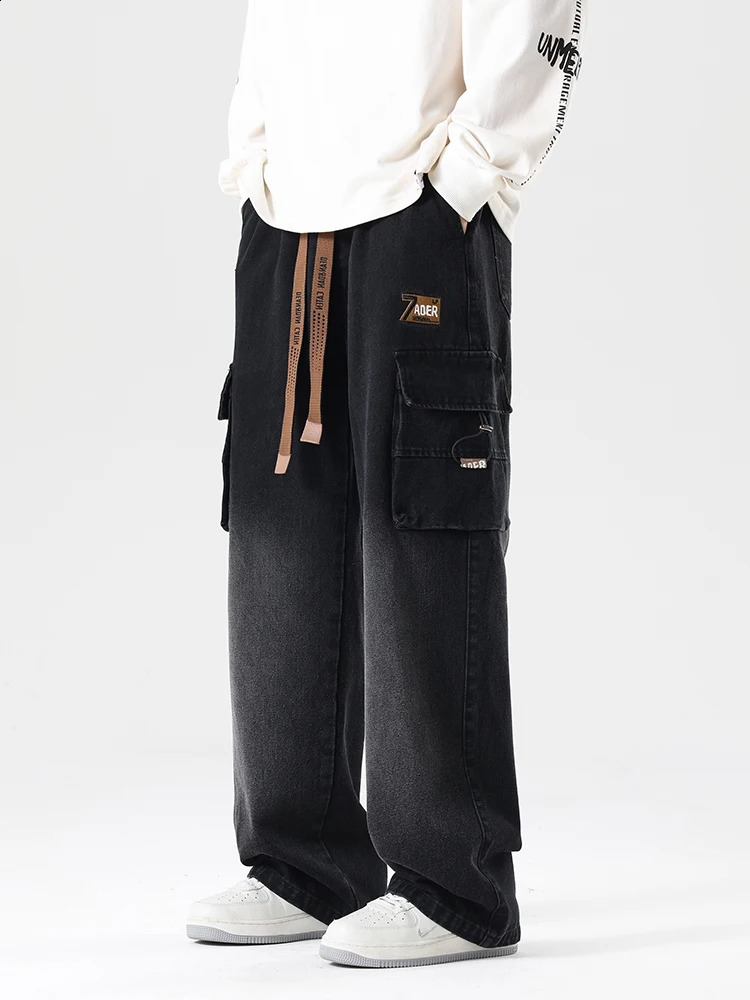 2024 Autumn Mens Freight Jeans Large Size 8XL 7XL 6XL String with Cotton Wide Leg Denim Pants Straight Bag 250407