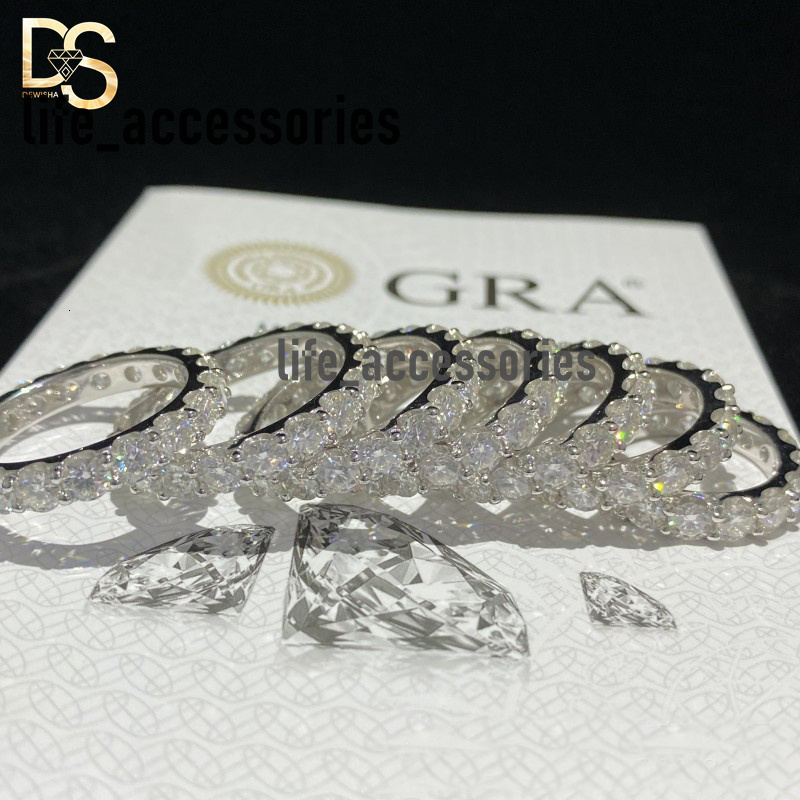 Wholesale Custom Wedding Jewelry White Gold Plated 925 Sterling Silver VVS Moissanite Iced Out Tennis Ring