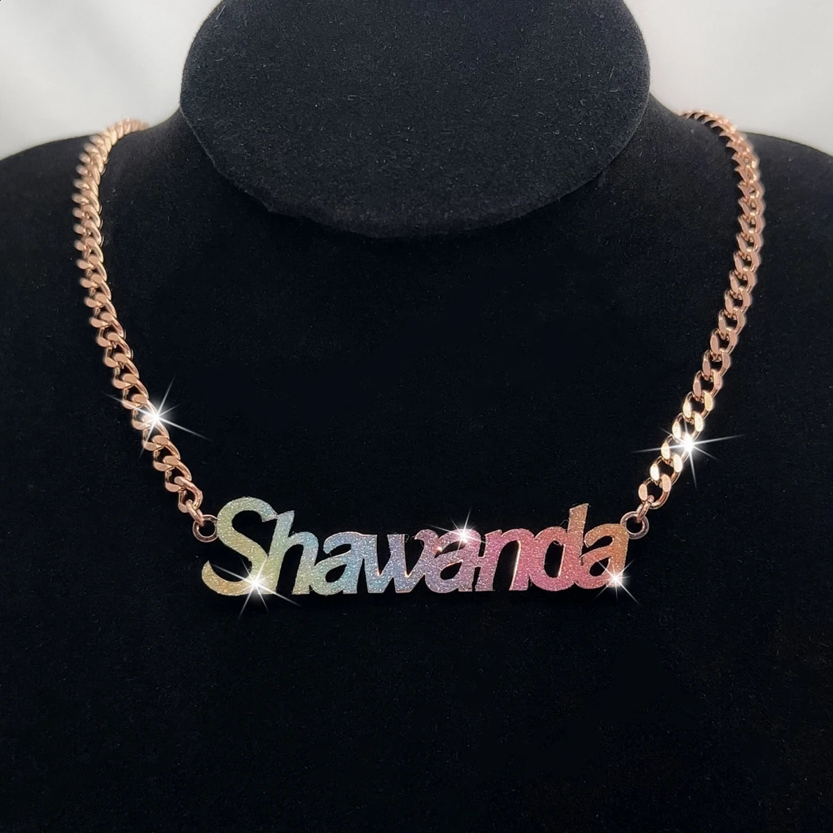 Customized Name Necklace Name Necklace Color Stickers Pendant Stainless Steel Cuban Chain Necklace Personalized Jewelry Gift 250409