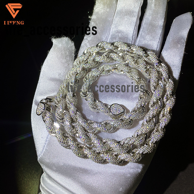 New Arrival Fashion Jewelry Popular White Gold Plated S925 Iced Out 8mm Vvs Moissanite Hip Hop Rope Chain Necklace for Men
