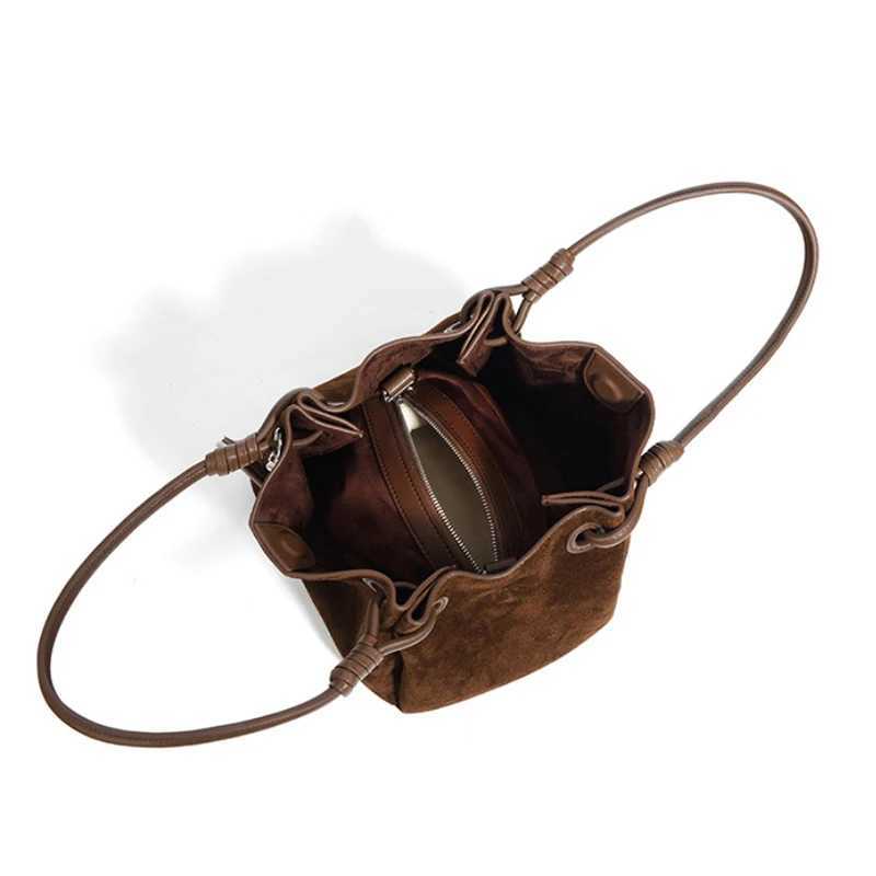 Luxury Suede Leather Crossbody Shoulder BagHigh Quality Shopper Basket Bucket BagTrendy Classic Womens Vintage Brown HandbagW251112