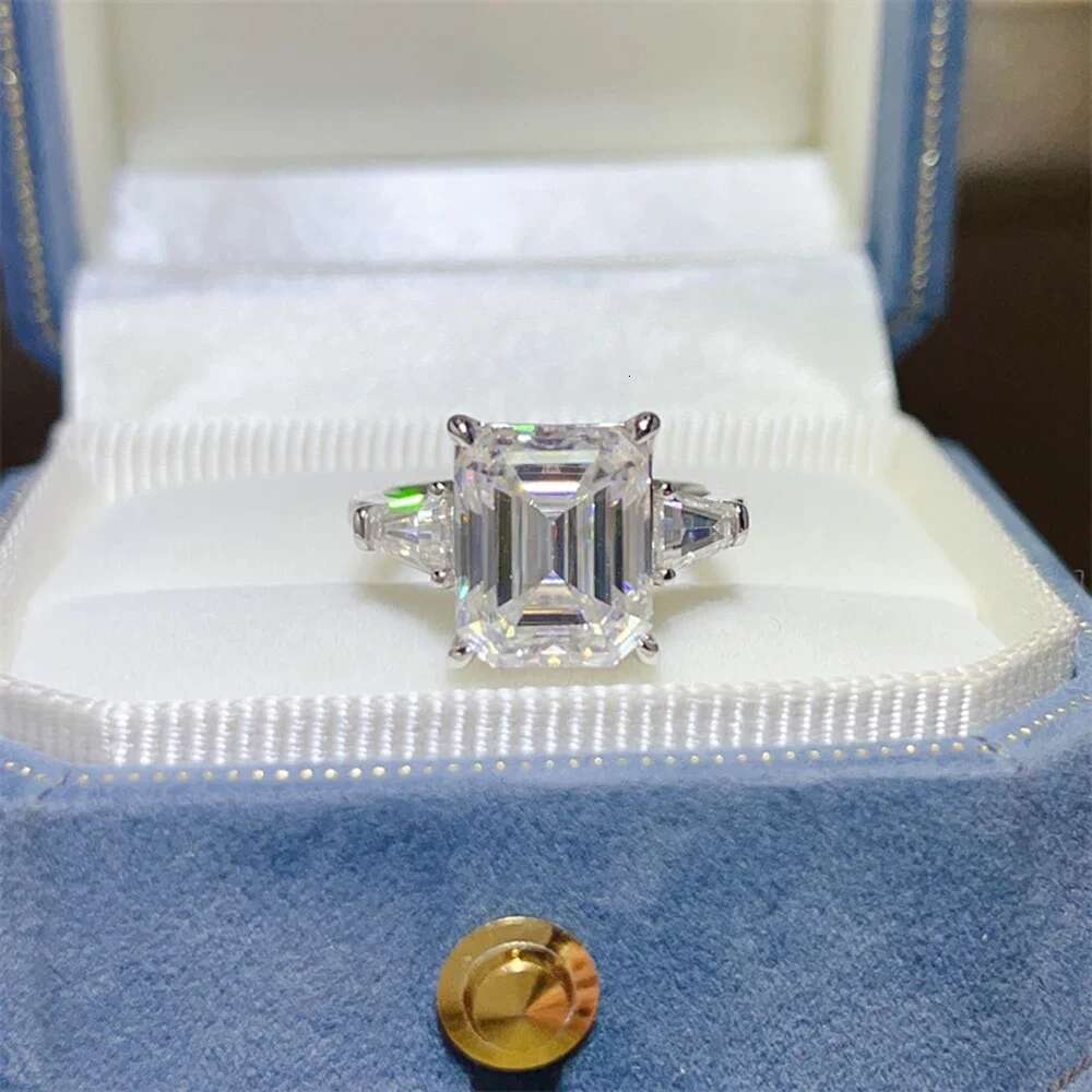 5/10CT Emerald Cut All Moissanite Engagement Ring for Women 3 Stone Sparking Diamond 925 Sterling Silver Jewelry GRA Certificate